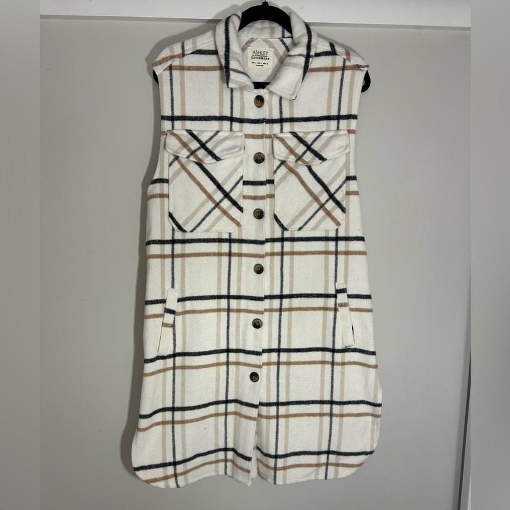 Ashley By 26 International Plaid Button-Up Long Shacket Vest